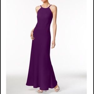 Calvin Klein purple low back long cocktail dress